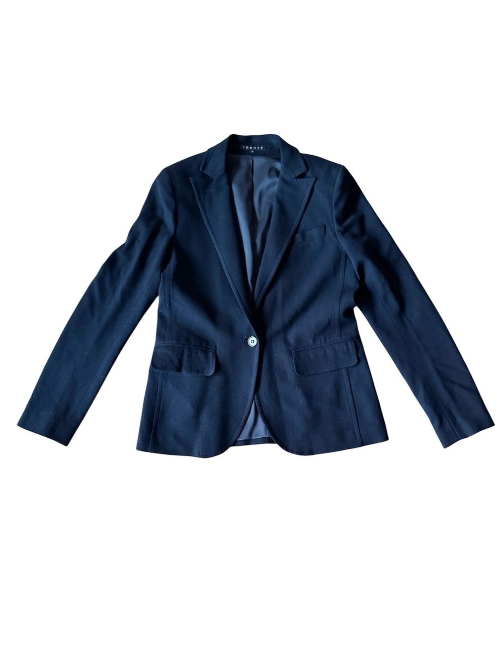 Theory 10 Wool Blazer Black Single Button Lined Career Office Work Professional